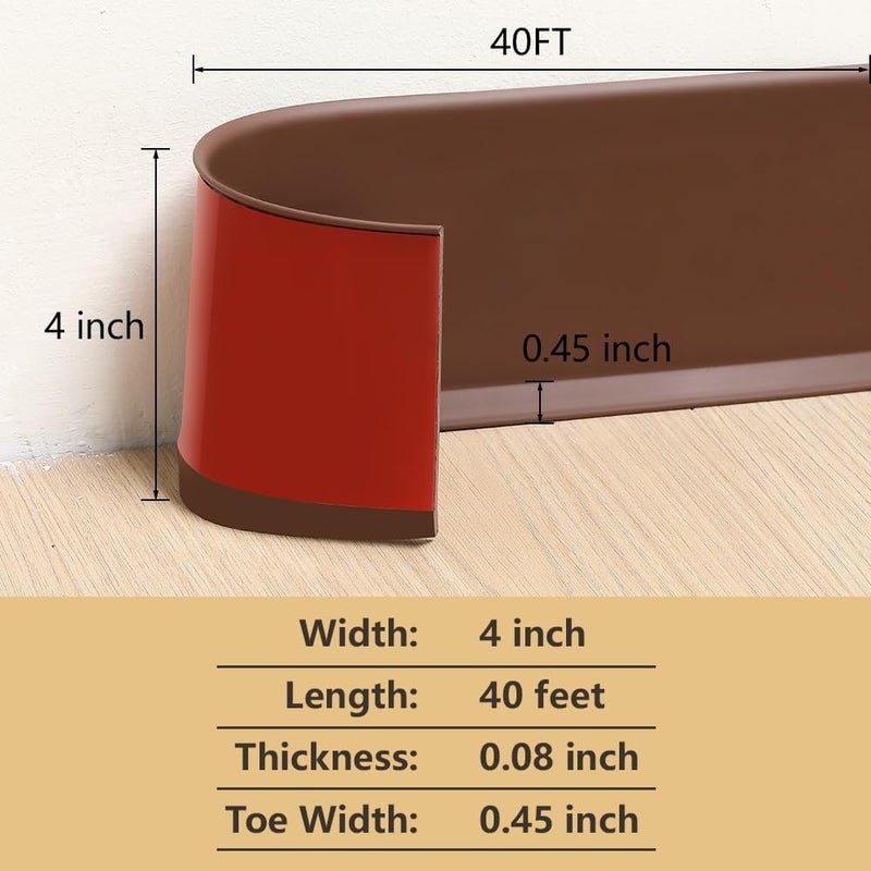 Lifronkit Flexible Baseboard Molding Trim, Peel and Stick Rubber Baseboard Trim, Self-Adhesive Design Vinyl Wall Base Moulding Trim, 4inch(W) x 40feet(L), Brown - Image 2